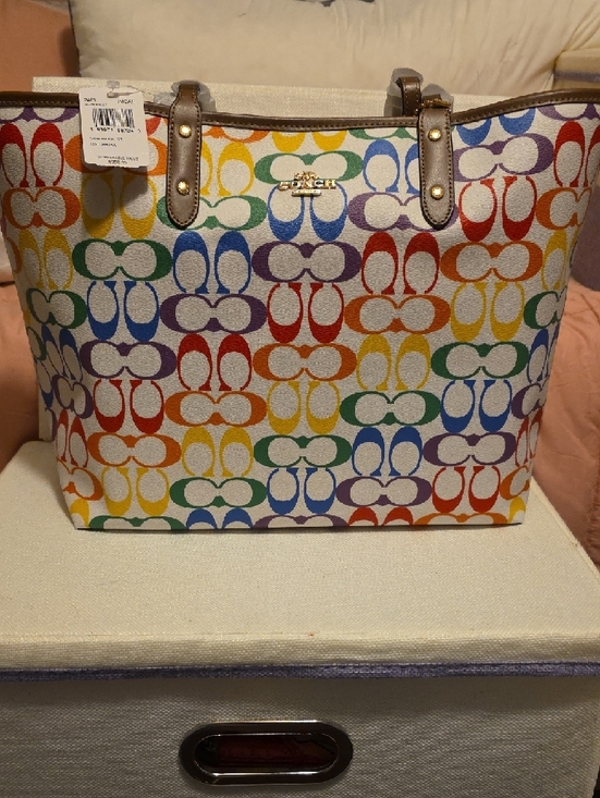 Coach Handbags - NWT Reversible Coach Rainbow Signature Tote with Leather Trim